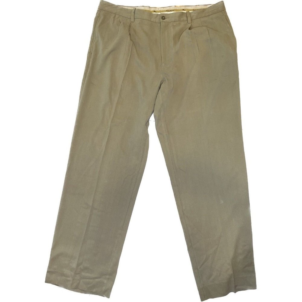 COPY - Tommy Bahama Silk Slacks Pants Men's 40 X 34 Pleated Silk Bamboo Khaki B…